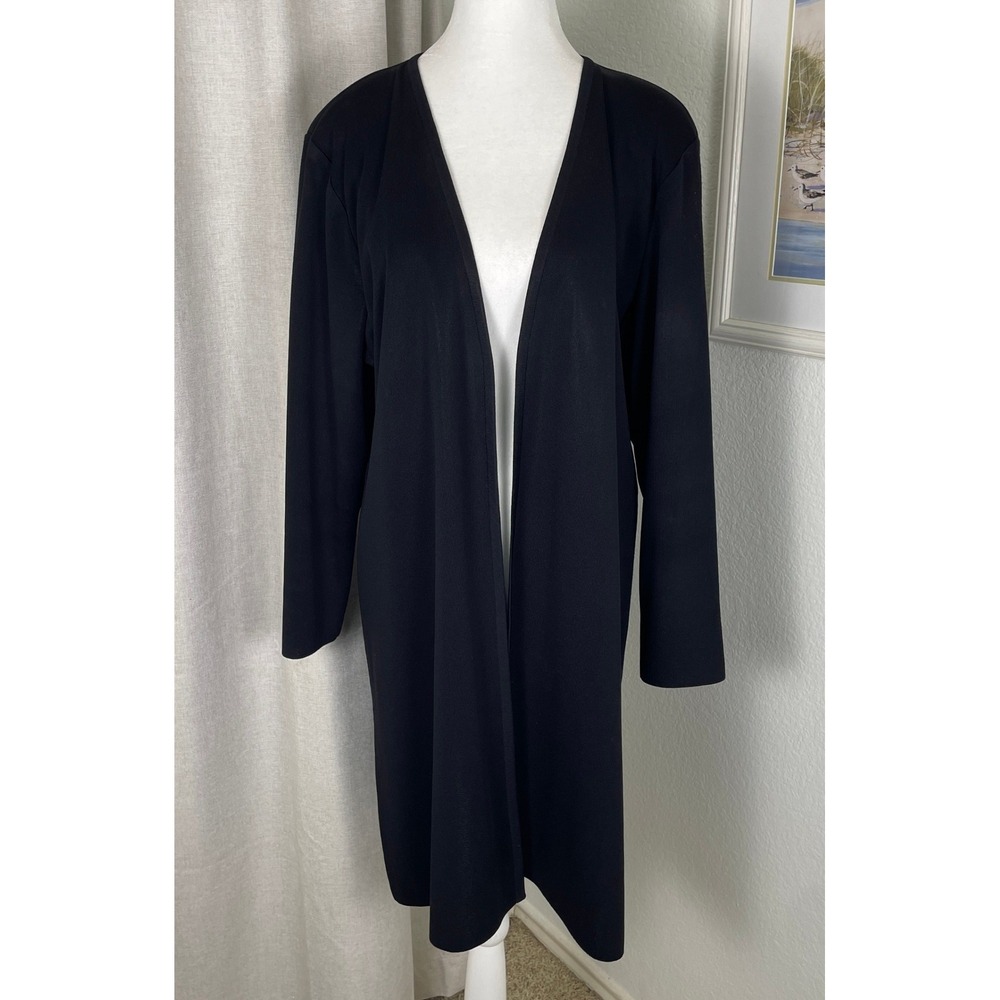 Exclusively Misook Cardigan Women L Black Very Good Open Front Longline Knit